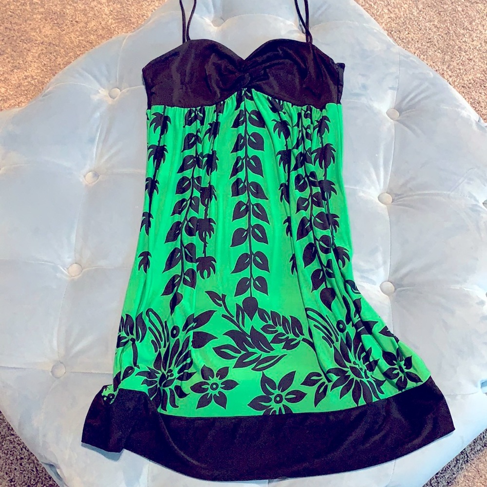 Green & Black Jersey Slip Dress